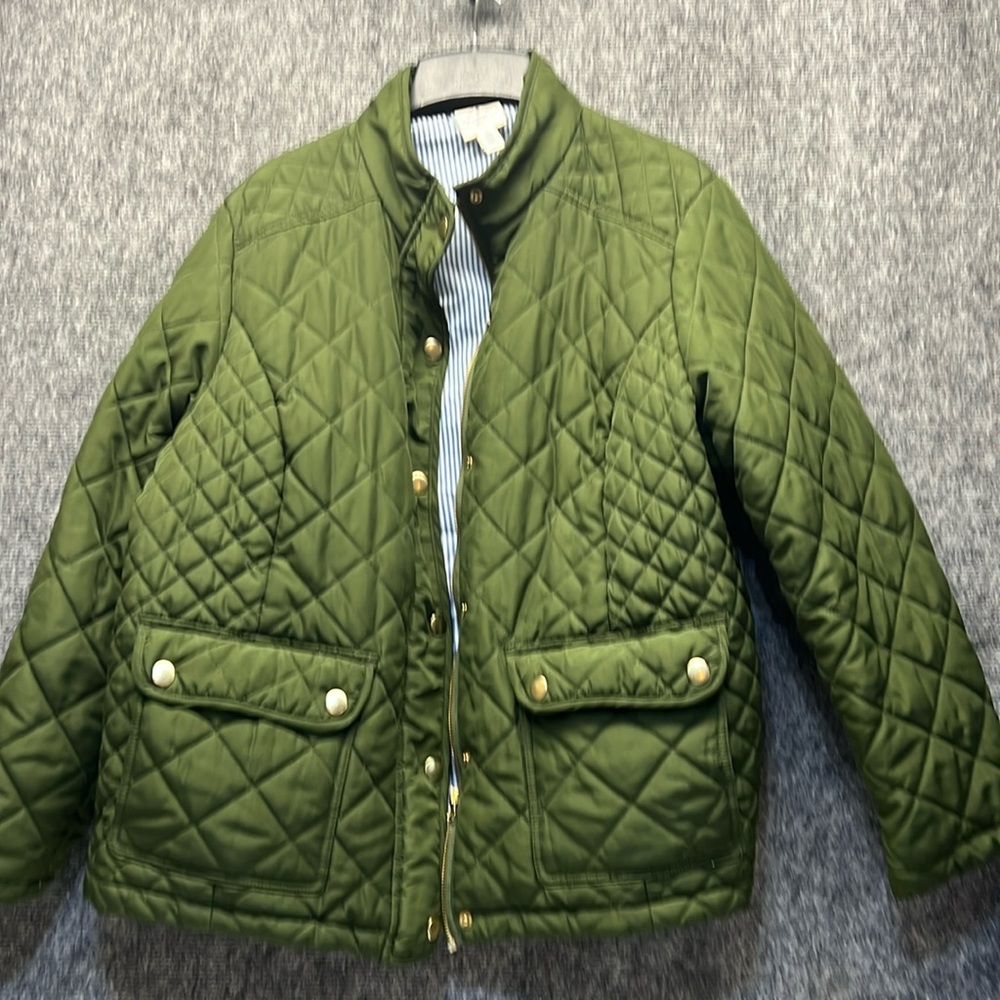 Women's St. John's Bay Size 1X Green Puffer Jacket Length -28” pit to pit-24”